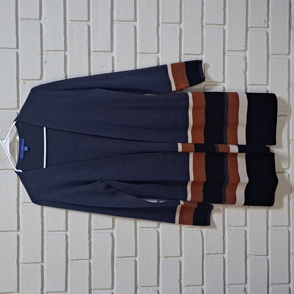 Apt. 9 Long Navy Blue Striped Open Cardigan. Size Small